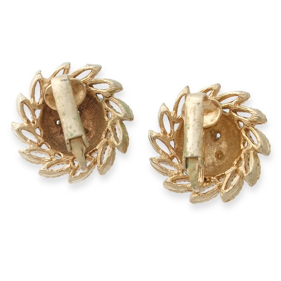 Vintage Faux Turquoise Ruby Glass Cluster Clip On Earrings Gold Plated Sunburst - Picture 3 of 5